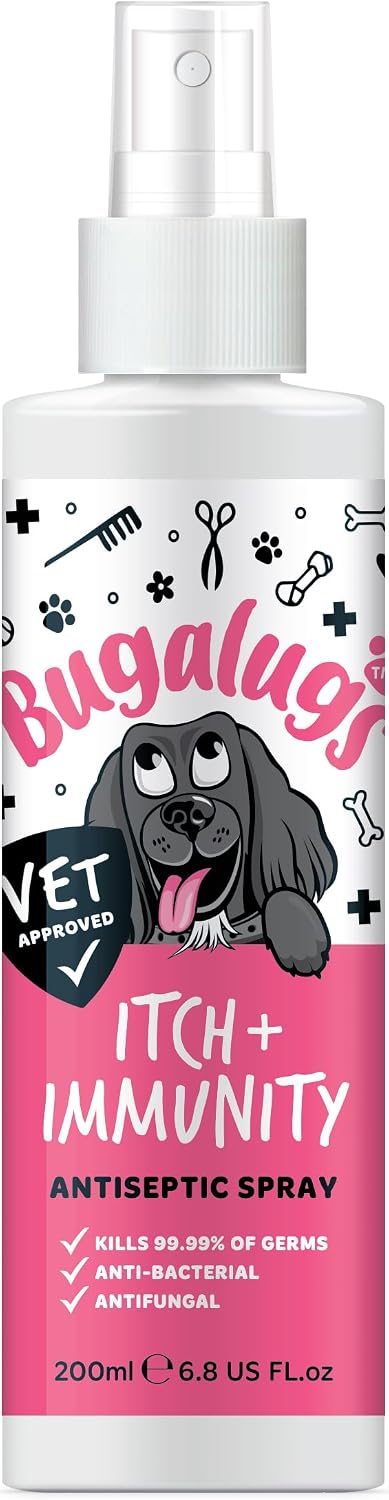 BUGALUGS Itch & Immunity Antiseptic Spray – Helps Soothe Itchy Skin, Paws, Ears - Licking, Scratching - Perfect for Small, Medium & Large Dogs