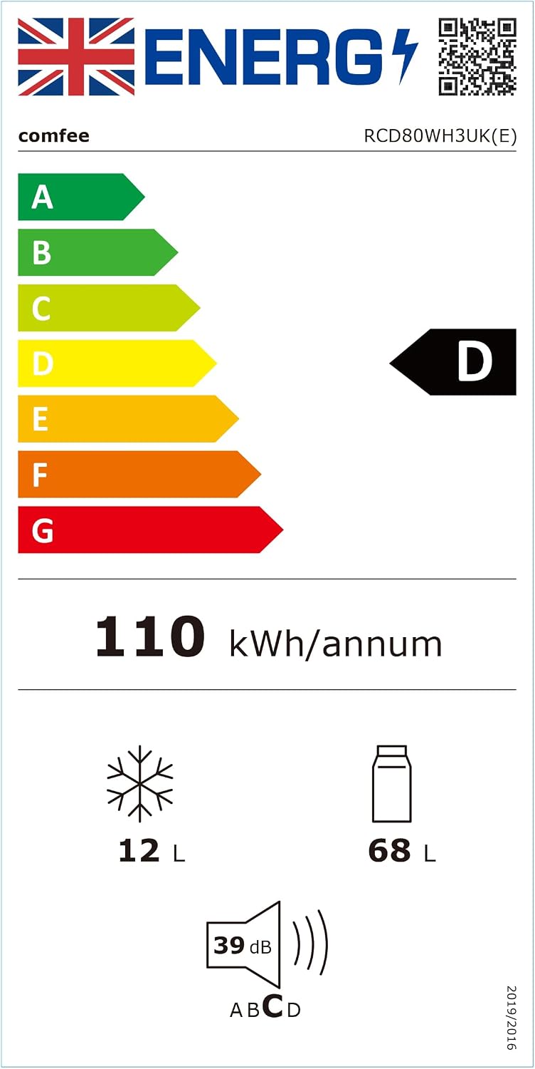 COMFEE' 80L Under Counter Fridge with 4-Star Ice Box, RCD80WH3UK(E)