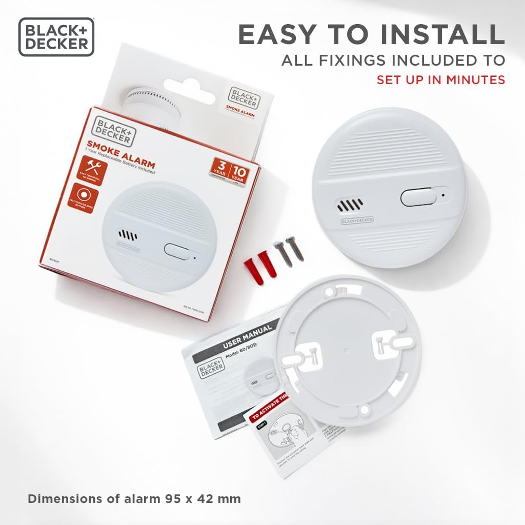 BLACK+DECKER Smoke Alarm 2 Pack for Home 10 Year Life, Replaceable Battery