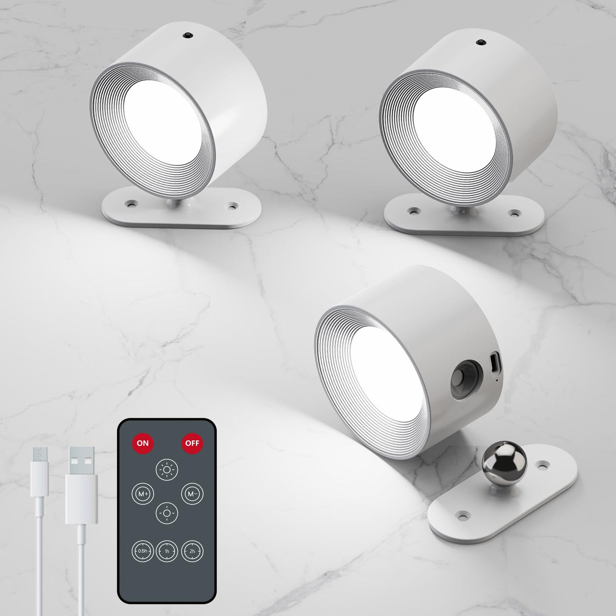 Coollamp LED Battery Operated Wall Lights, 3Pack Wall Lamp with Remote Control 3 Color Modes 3 Brightness Levels 360°Rotate Magnetic, Reading Lights for Living Room Bedroom Black