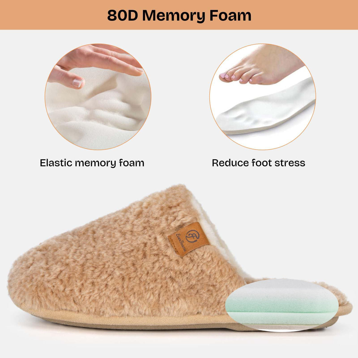 EverFoams Women's Fuzzy Slippers Cosy Memory Foam Indoor Warm House Shoes