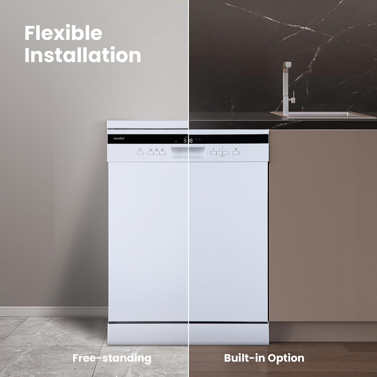 COMFEE' Full Size Freestanding Dishwasher, 14 Place Settings, Black