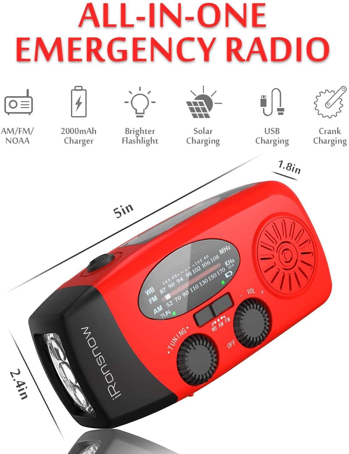 5000mAh Wind Up Solar Radio, Emergency Crank Weather Radio, FM/AM Radios