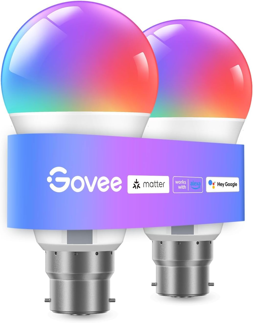 Govee RGBWW B22 Smart Bulb, 800LM, Music Sync, 54 Scenes, 2 Packs