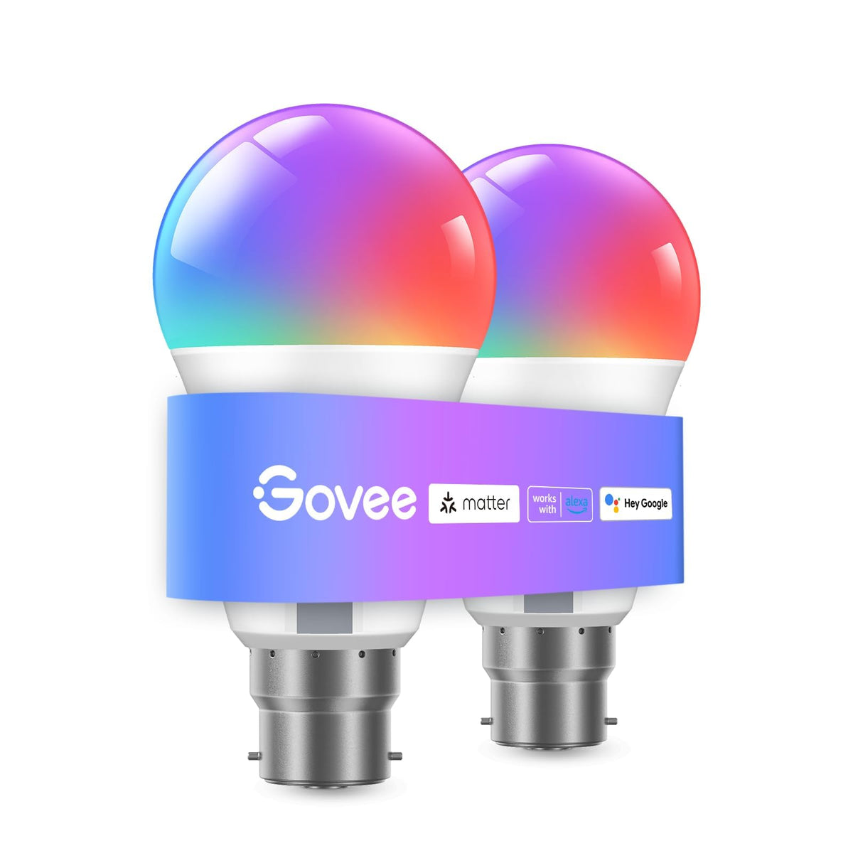 Govee RGBWW B22 Smart Bulb, 800LM, Music Sync, 54 Scenes, 2 Packs
