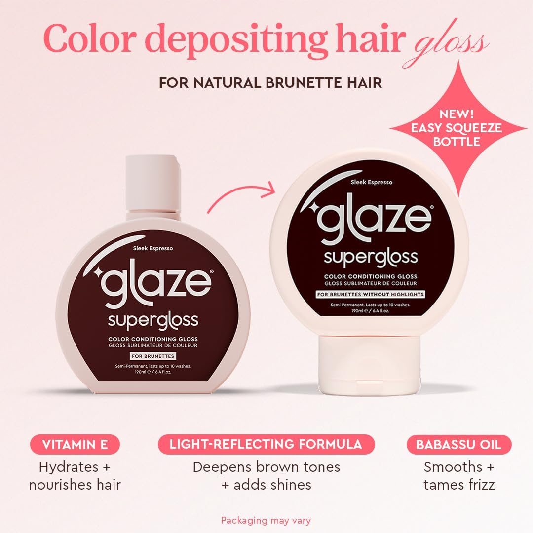 Glaze Supergloss Color Conditioning Gloss – Hydrating Semi-Permanent Colour Hair Gloss & Shine Boost – For Natural, Unbleached Dark Brown Hair – 190ml - Sleek Espresso