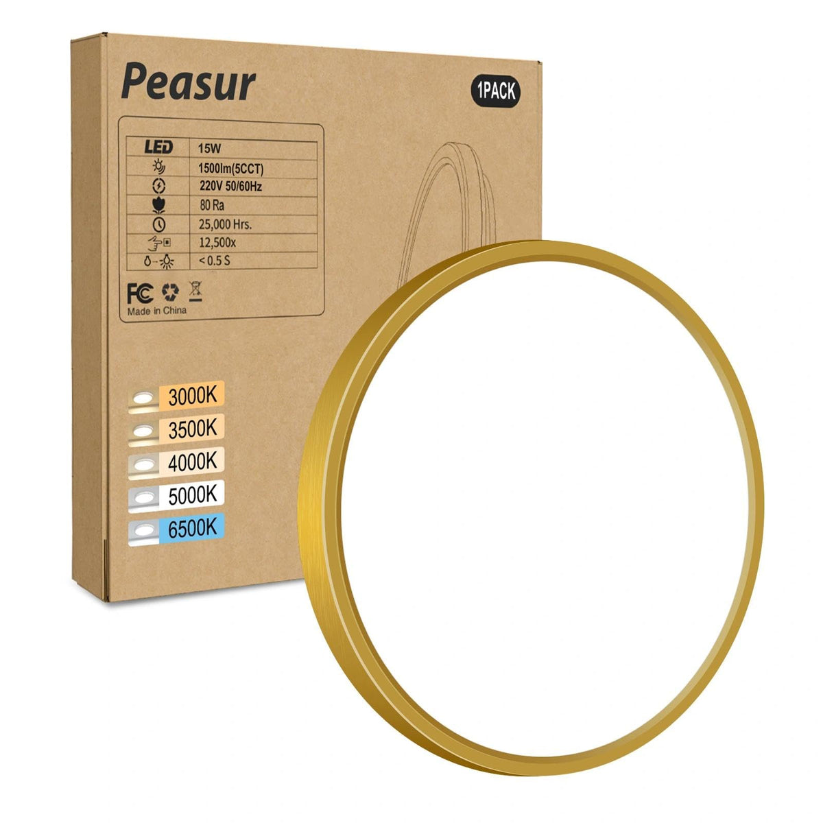 Peasur Bathroom Light, 3000K/3500K/4000K/5000K/6500K 5 Color Temperature