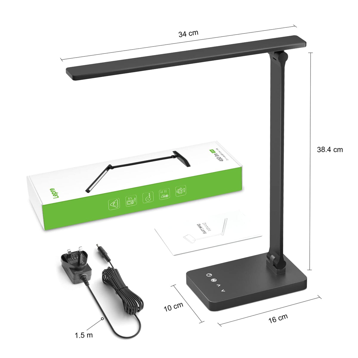Lepro Desk Lamp, 800lm LED Desk Lamp with Power Adapter, Dimmable, Eye-Care