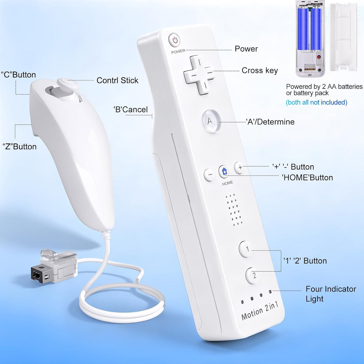 TechKen 2-Pack Wii Remote Plus with Built-in MotionPlus gyroscope, Compatible with all original Wii Remote accessories, Wii Controller for Wii/Wii U