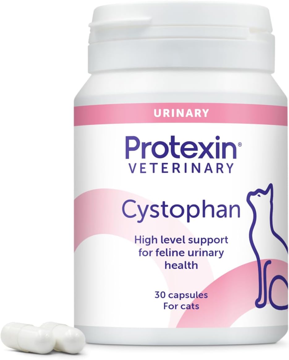 Protexin Veterinary Cystophan for Cats, Urinary & Bladder Health Supplement with N-acetyl-D-glucosamine, Meat-Free Chicken Flavour Capsules, 30 Capsules