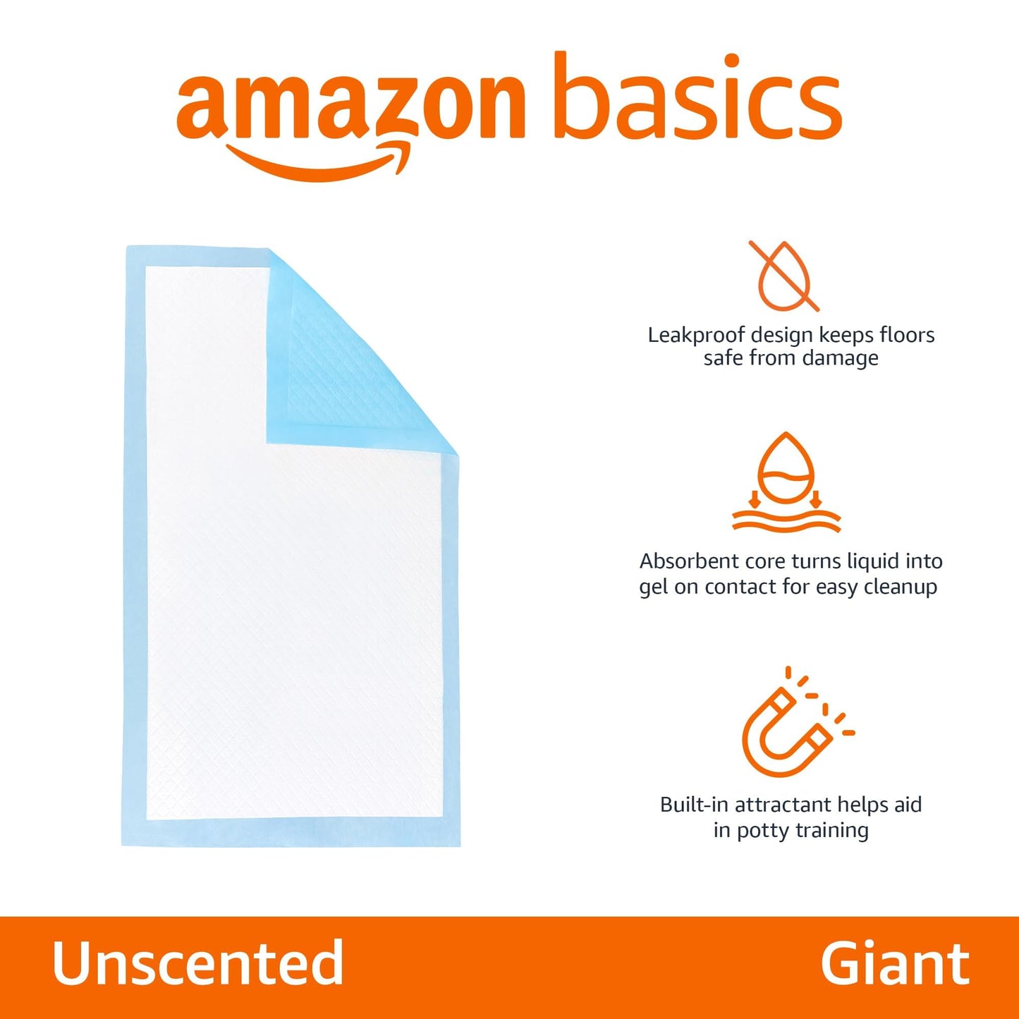 Basics Dog and Puppy Training Pads, Leakproof, 5-Layer Design with Quick-Dry Surface, Regular, Pack of 50, Blue