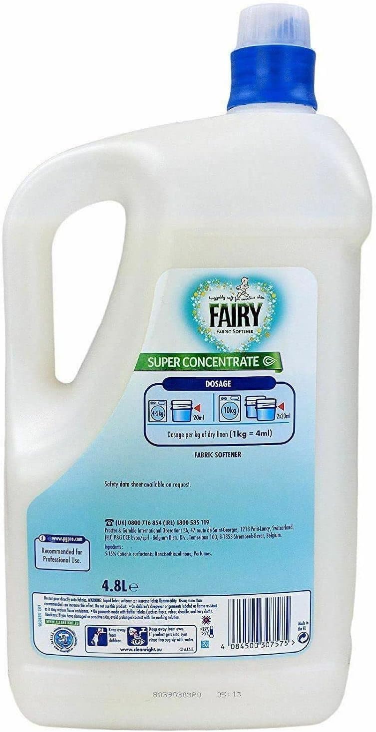 Fairy Super Concentrate Fabric Softener Conditioner 4.8L – 240 Washes – Gentle Softness for Sensitive Skin & Baby Clothes