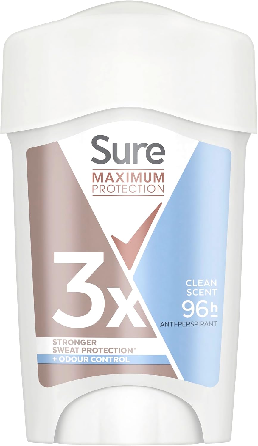 Sure Women Maximum Protection Clean Scent Antiperspirant Deodorant Cream Stick with 3x stronger* sweat protection for 96 hour sweat and odour protection 45 ml