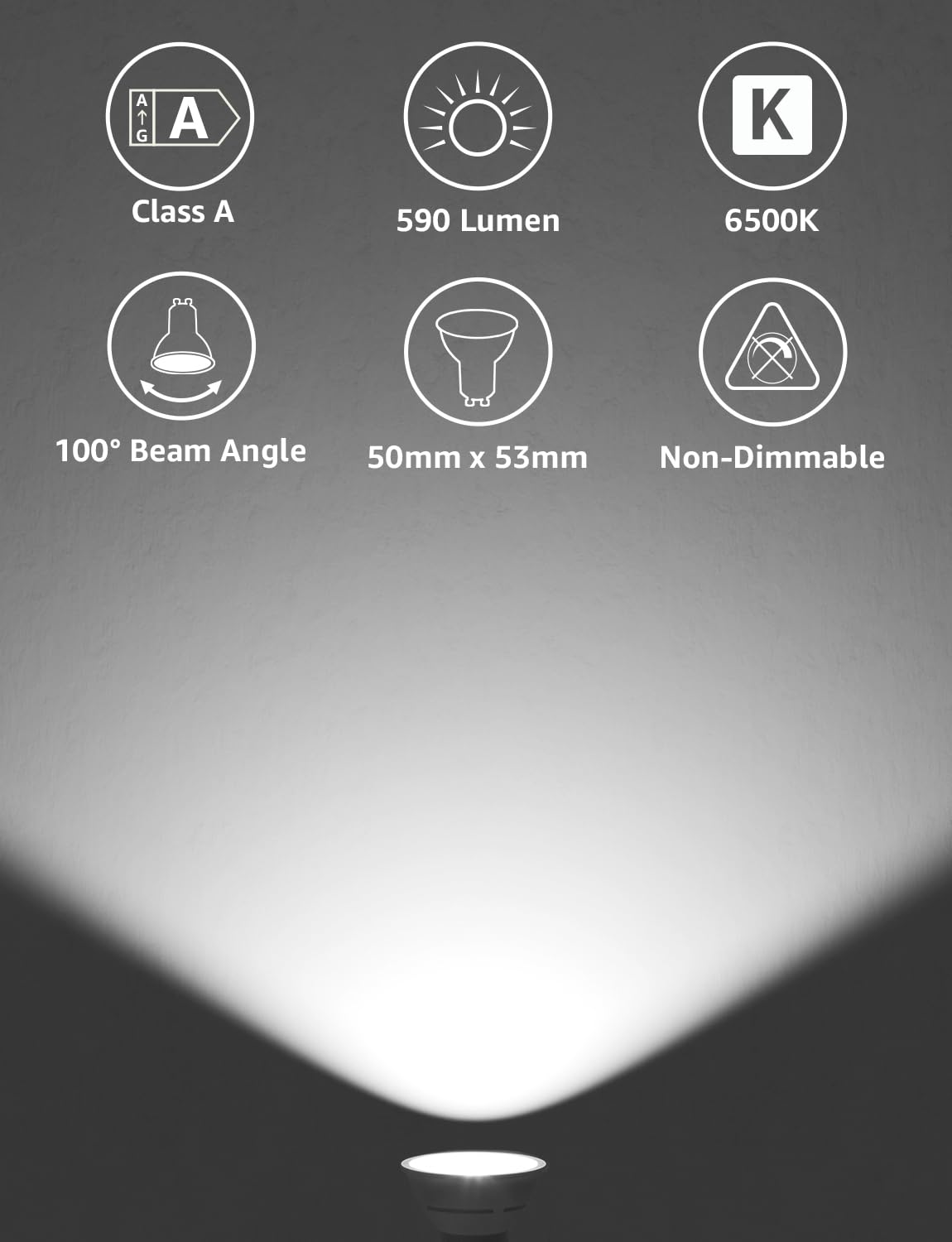 Lepro GU10 LED Bulbs A Rated, Cool White 6500K, 590LM,3.3W (50W Equivalent)