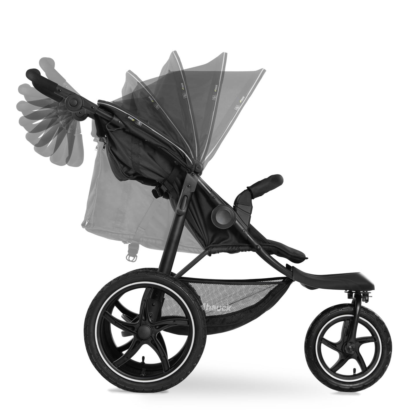 hauck Runner 3, Olive Heavy Duty All-Terrain Stroller with Handbrake, XL Sunshade, Cup Holder, Rain Cover, XL Air Wheels, Reclining Backrest from Birth to 22kg, Handle