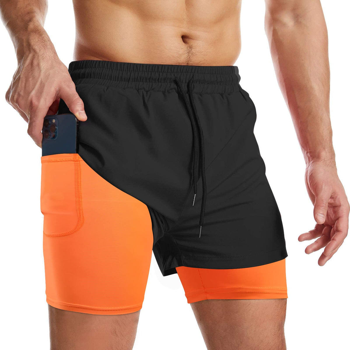 Mens Running Shorts Men's Gym Sports Short 2 in 1 with Phone Pocket Lightweight Quick Drying