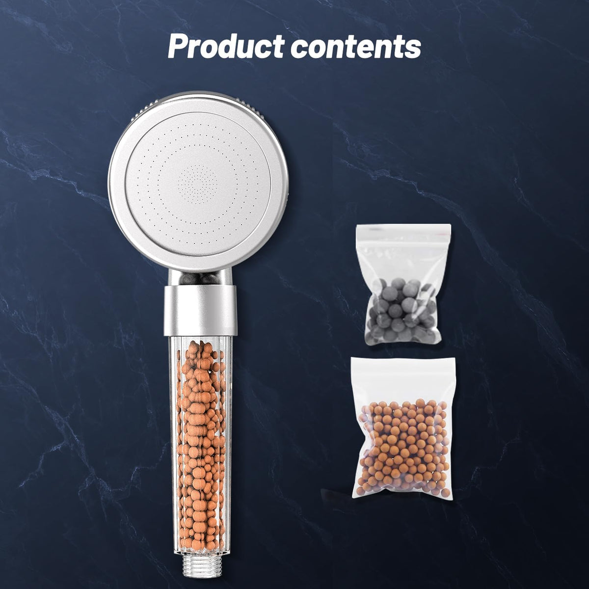 VEHHE High Pressure Shower Head with Filter Beads, 3 Spray Modes