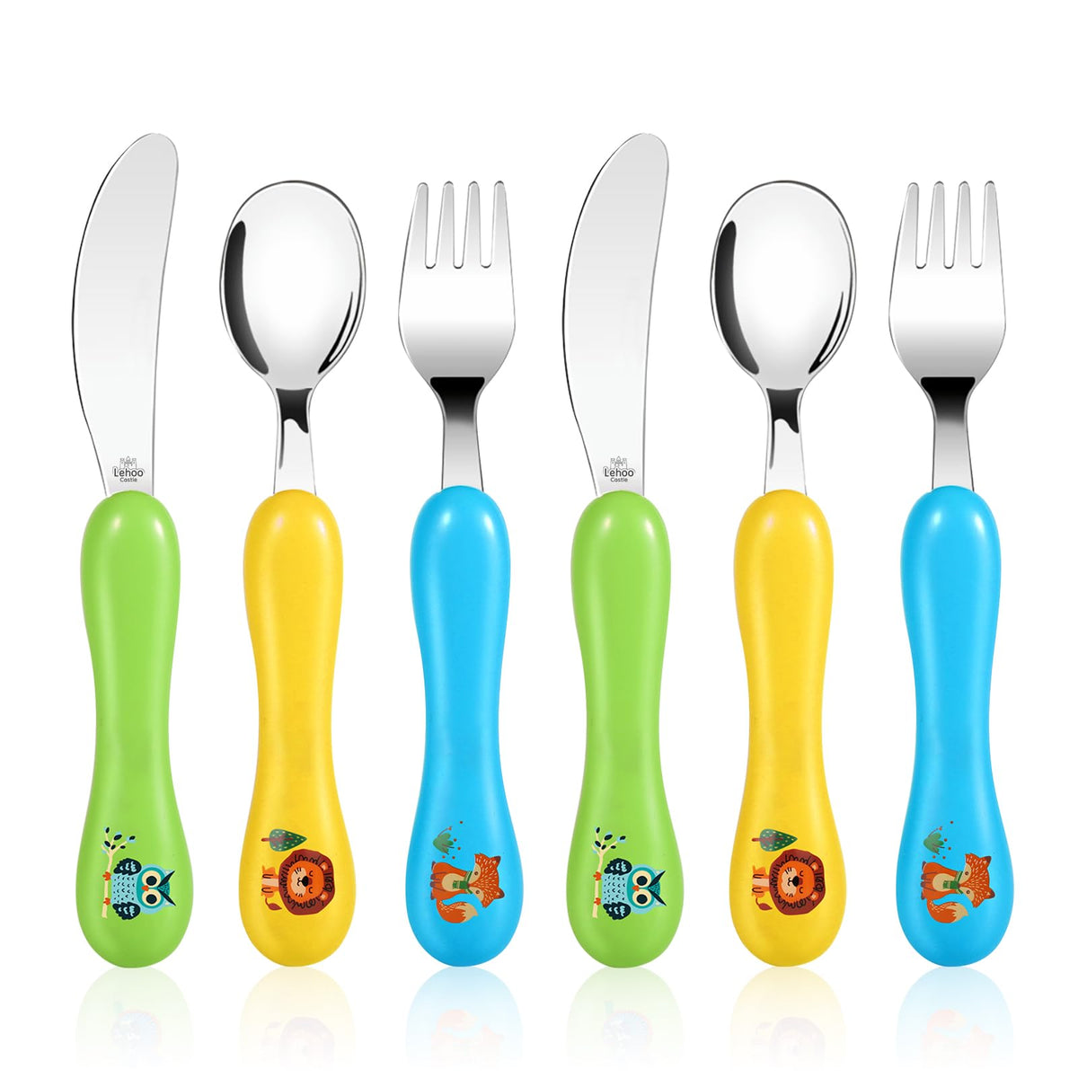 Lehoo Castle Stainless Steel Toddler Cutlery Set, 6-Piece Dinosaur Design