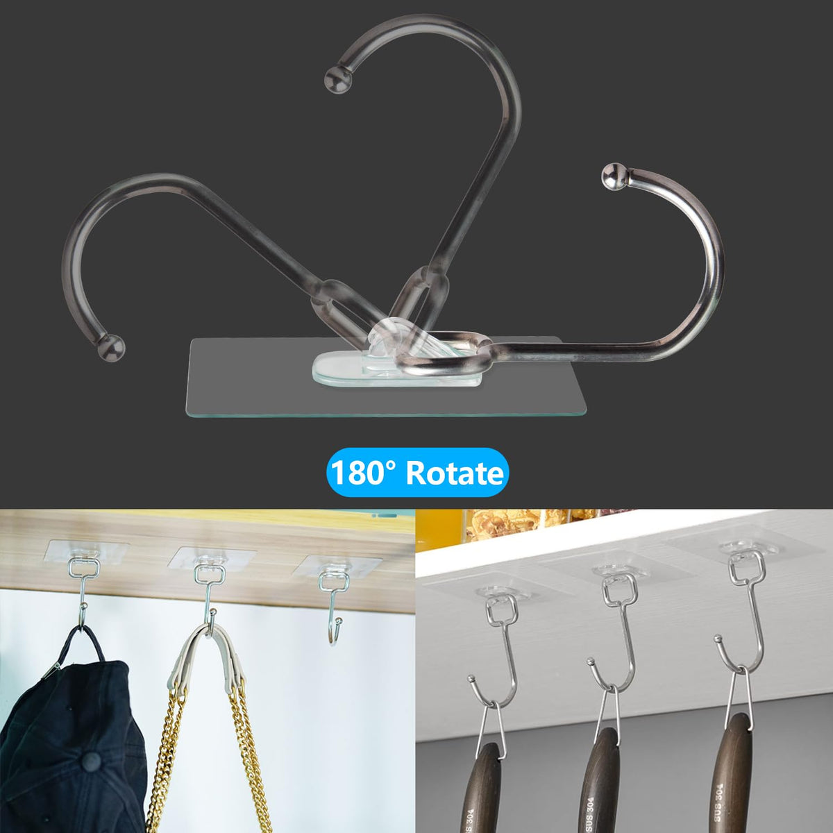 AOMEES Adhesive Hooks Heavy Duty Wall Hooks 8kg (Max) Self Adhesive Hook 12pcs