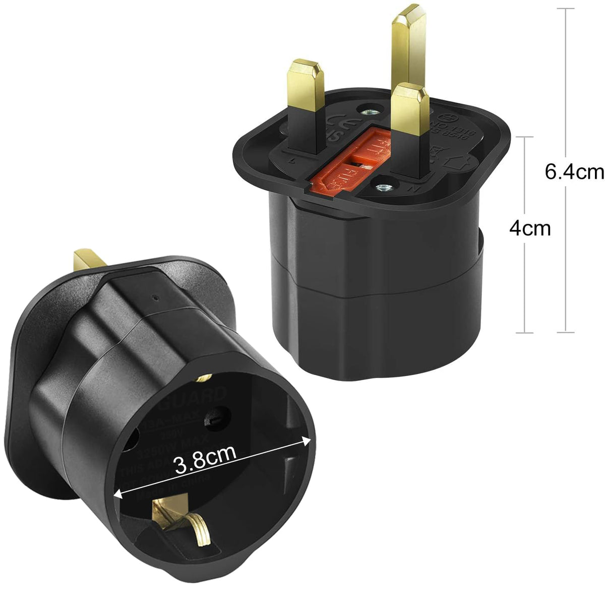 VGUARD European to UK Plug Adapter 2 Pack BS8546 Certified Travel Adapter 2-Pin to 3-Pin, EU Schuko to UK Plug with 13A Fuse for Europe French Spanish German Turkish to UK Socket - Black