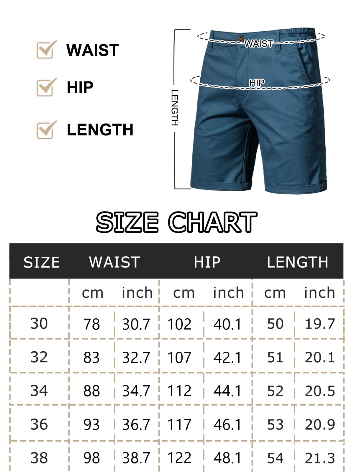 Men’s 7”/ 9” Chino Shorts Casual Elasticated Waist with 4 Pockets