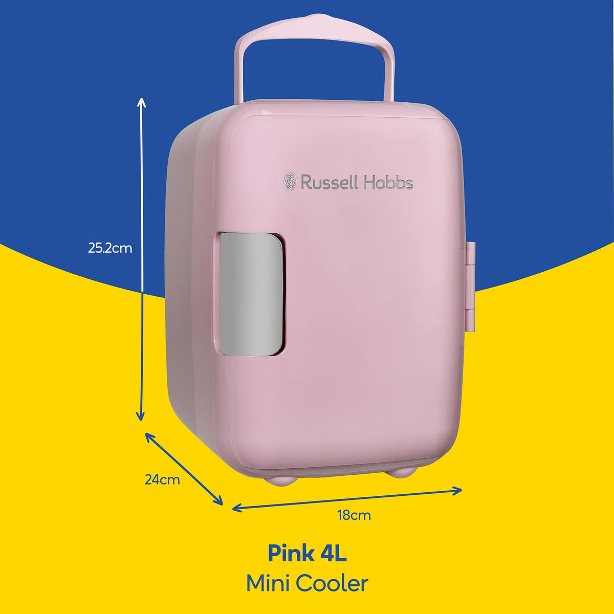 Russell Hobbs RH4CLR1001 4L/6 Can Portable Mini Cooler & Warmer for Drinks, Cosmetics/Makeup/Skincare, AC/DC Power, Retro Style, White, For Bedroom, Home, Caravan, Car