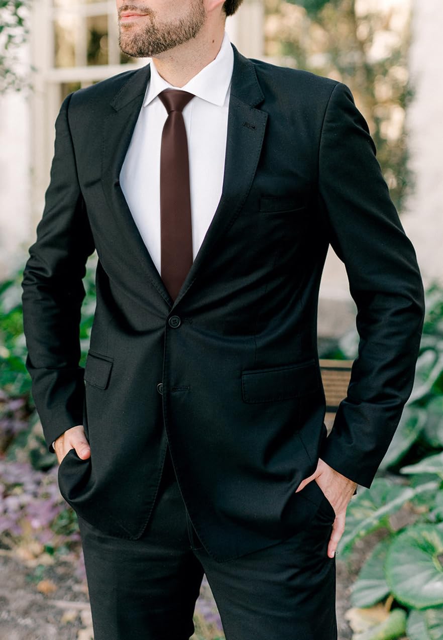 HISDERN Skinny Tie Solid Color 6cm Slim Ties for Men Wedding Classic Formal Business Necktie