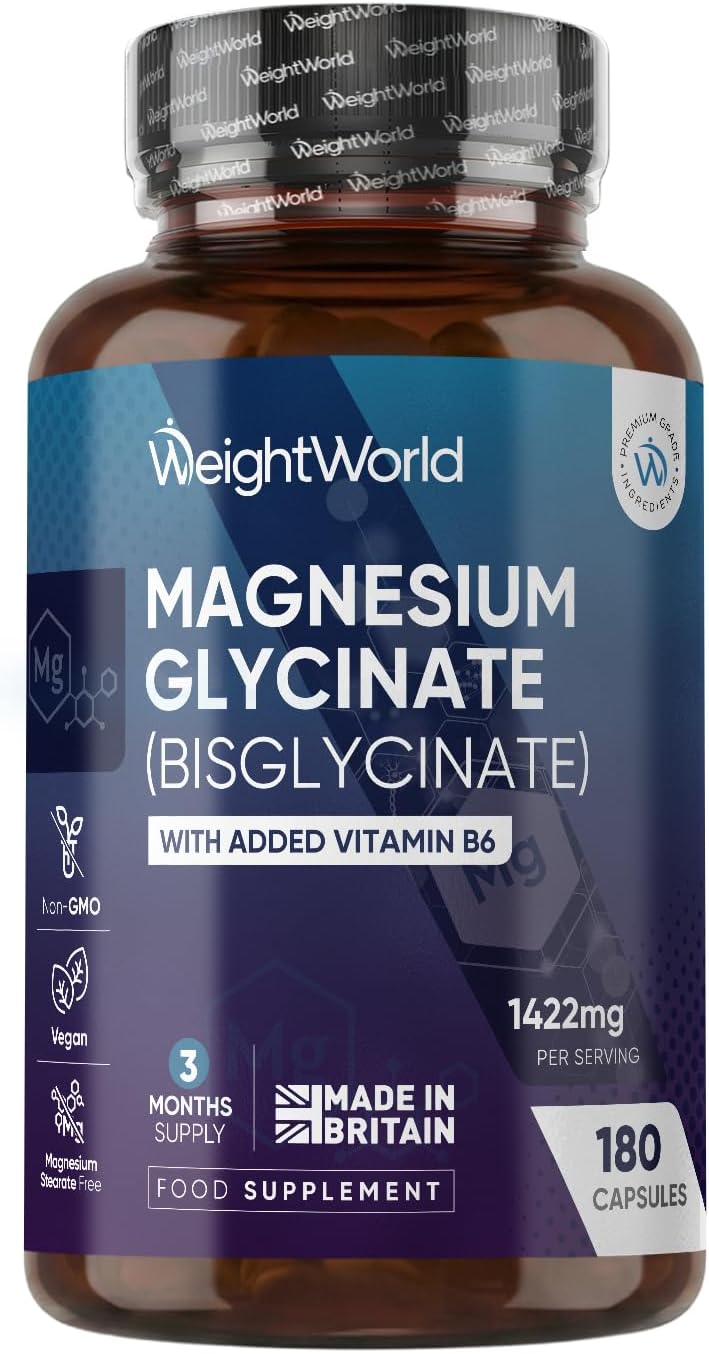 Magnesium Glycinate 1422mg - with Vitamin B6-180 Vegan Capsules