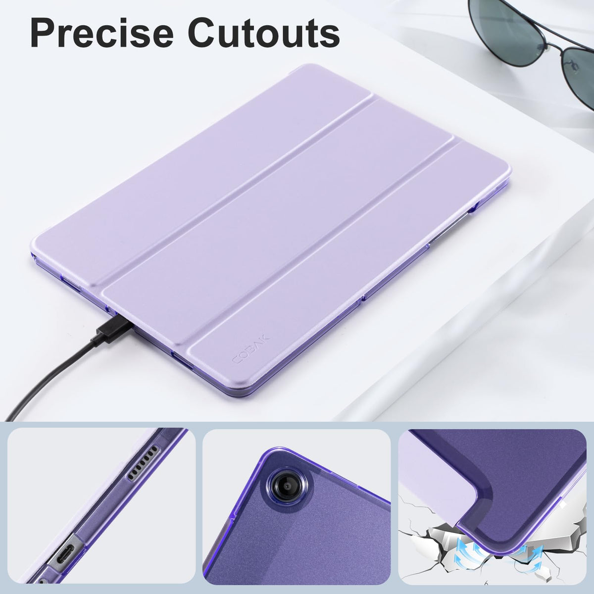 CoBak Case for Samsung Galaxy Tab A11+ Plus 11 Inch 2025/A9+ Plus 2023 - PU Leather Smart Cover with Auto Sleep/Wake for Tab A11+, Translucent Hard Shell, Multi-Viewing Angles, Green Pattern