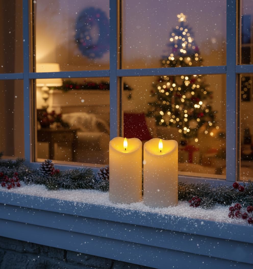 Homemory Outdoor Waterproof Flameless Candles, Dark Ivory, Set of 2, D 3"