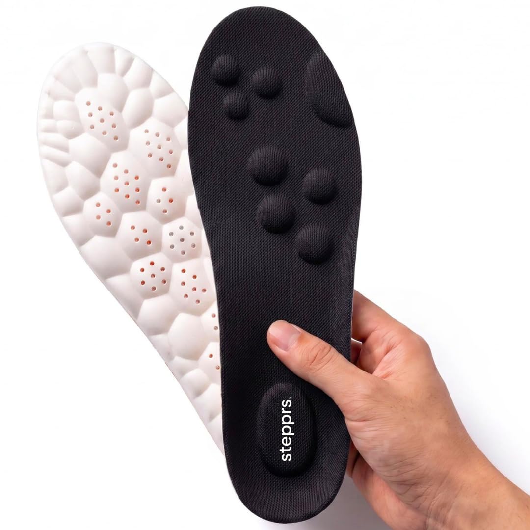 Original Stepprs Comfort Boosting Massage Insoles, 4D Memory Foam Thermal Insoles with Arch Support for Men and Women (Orange, EU 45-46)