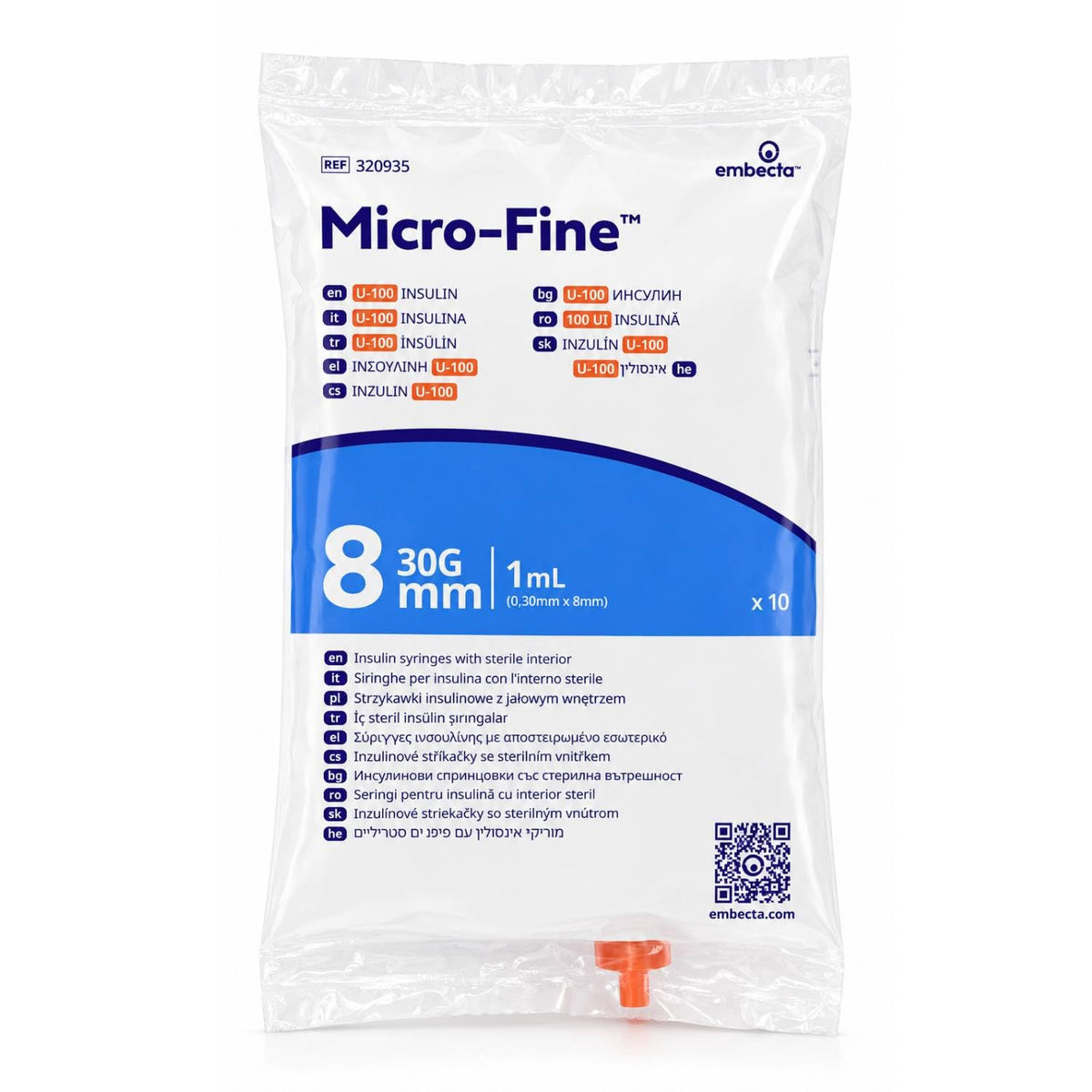 Embecta Micro-Fine 0.5ml U-100 with 30G 8mm Syringe | Multipurpose Use Syringe | Model No: 324825 | Latex-Free, CE Certified, Pack of 10
