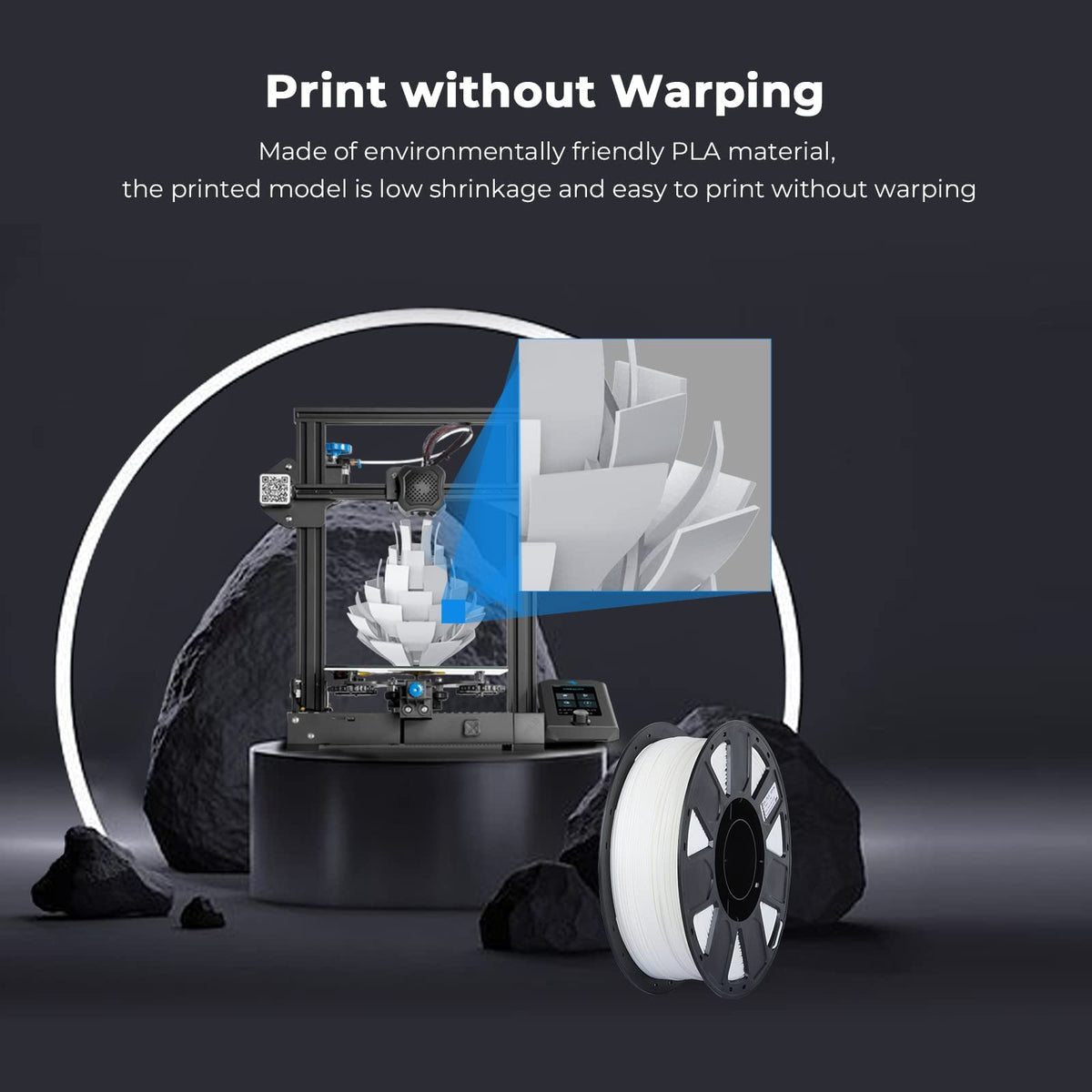 Creality Ender PLA 3D Printer Filament 1.75mm, 4 Packs 1KG Spool(2.2lbs), Dimensional Accuracy +/-0.03mm, No Clogging & Bubbles, Fits for Most FDM 3D Printers (White*4KG)