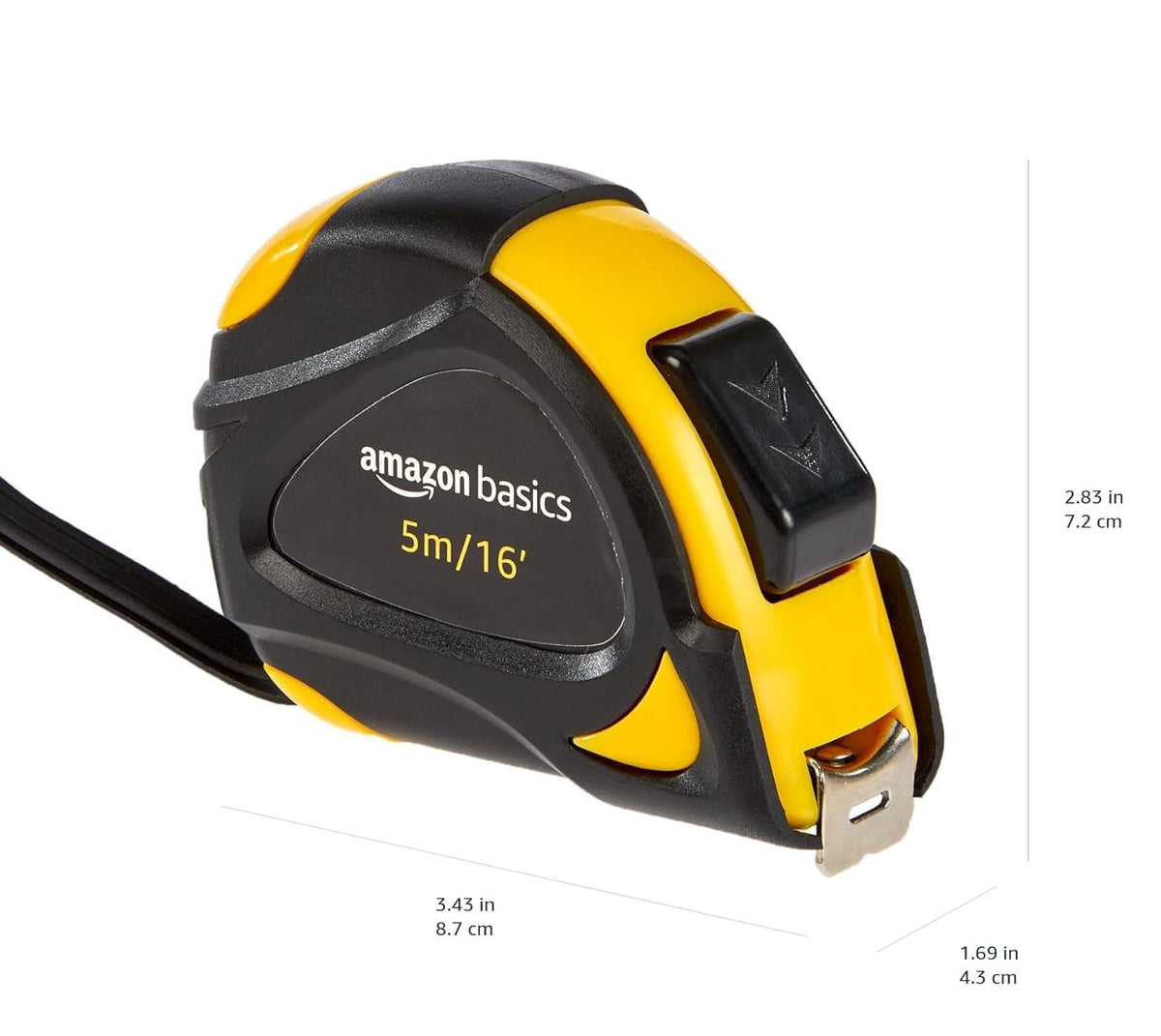 Amazon Basics Self-Locking Tape Measure, MID Accuracy, 7.6 m (2-Pack) meters Scale, Yellow