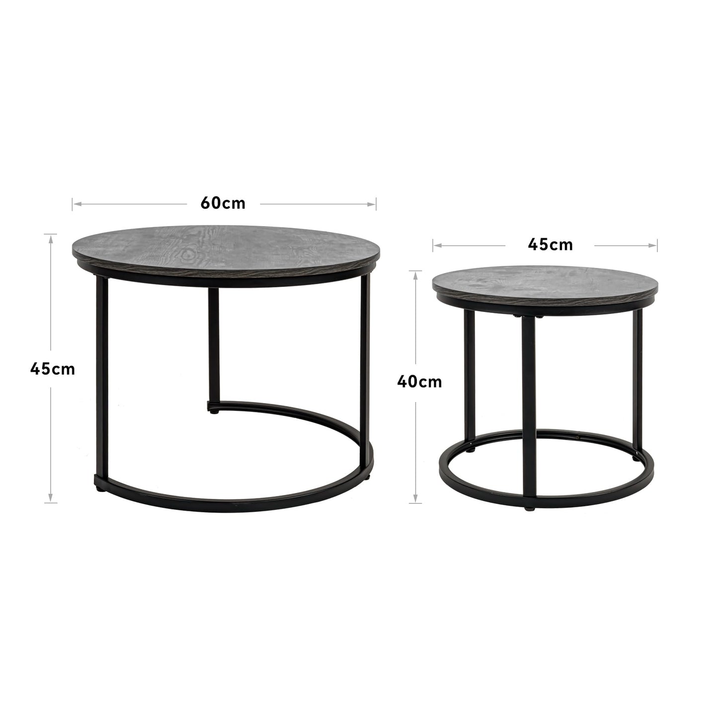 Hawthyhome Coffee Tables, Round Nesting Tables Tet of 2, Modern Side Tables with Metal Frame, Industrial Stacking End Tables for Living Room Bedroom Office, 60 * 60 * 45cm, Brown