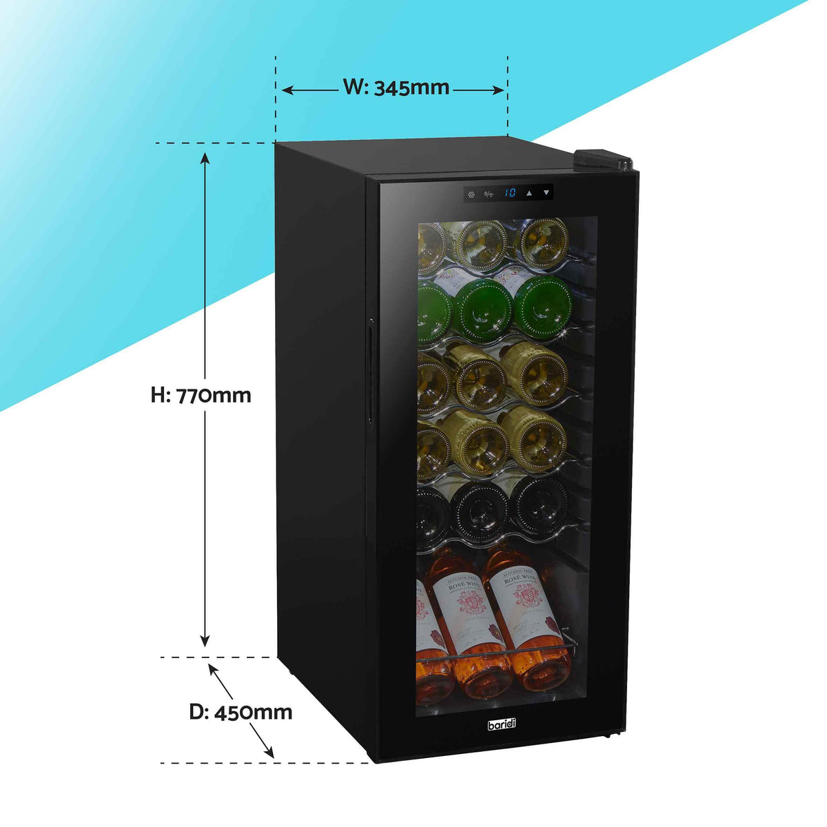 Dellonda Baridi 12 Bottle Wine Fridge with Digital Touch Screen Controls, Metal Shelves & LED Light, Black - DH73