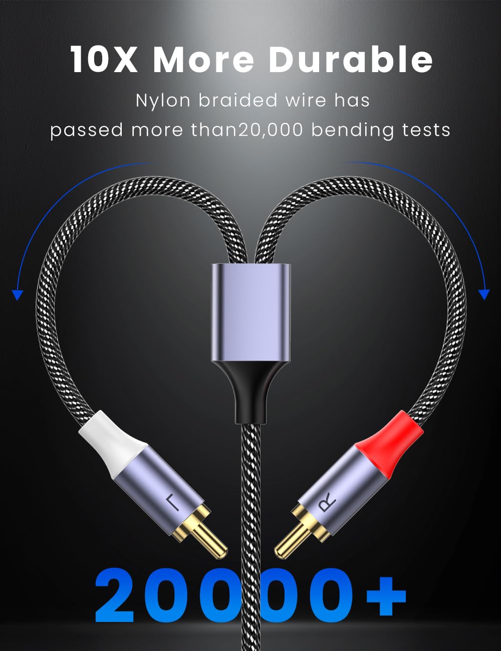 MOSWAG RCA Stereo Cable,2-Male to 2-Male RCA Audio Stereo Cable 10Ft/3M,rca Cord Auxiliary Audio Cord Nylon Braided for Home Theater, HDTV, Amplifiers, Hi-Fi Systems, Car Audio, Speakers
