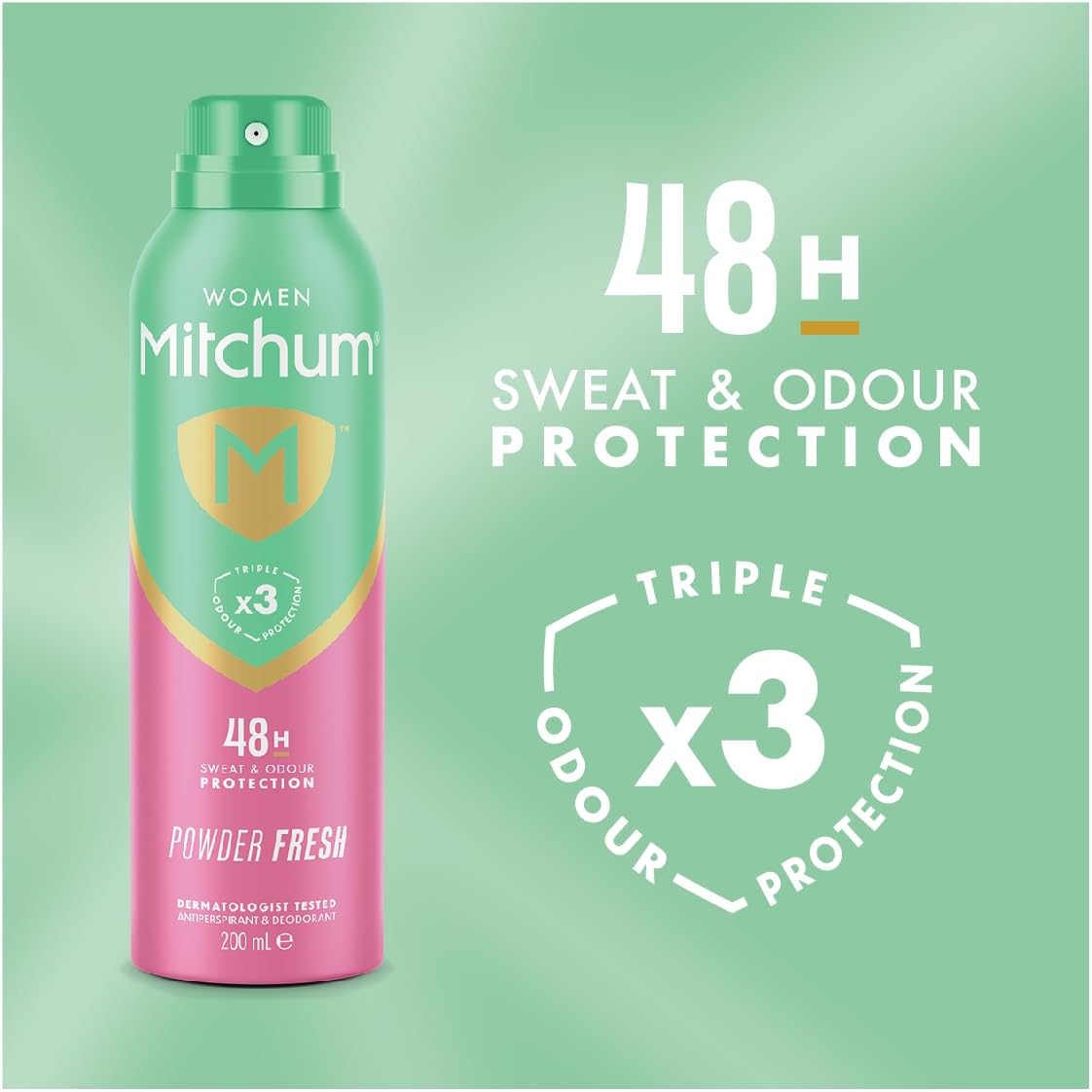 Mitchum Women Triple Odor Defense 48HR Protection Deodorant Spray & Antiperspirant (200ml), Powder Fresh