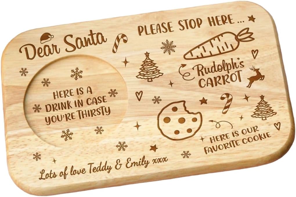Personalised Engraved Santa's Wooden Board Father Christmas Xmas Eve Treat Plate Santa Wooden Board Santa Plate Santa Snack Board