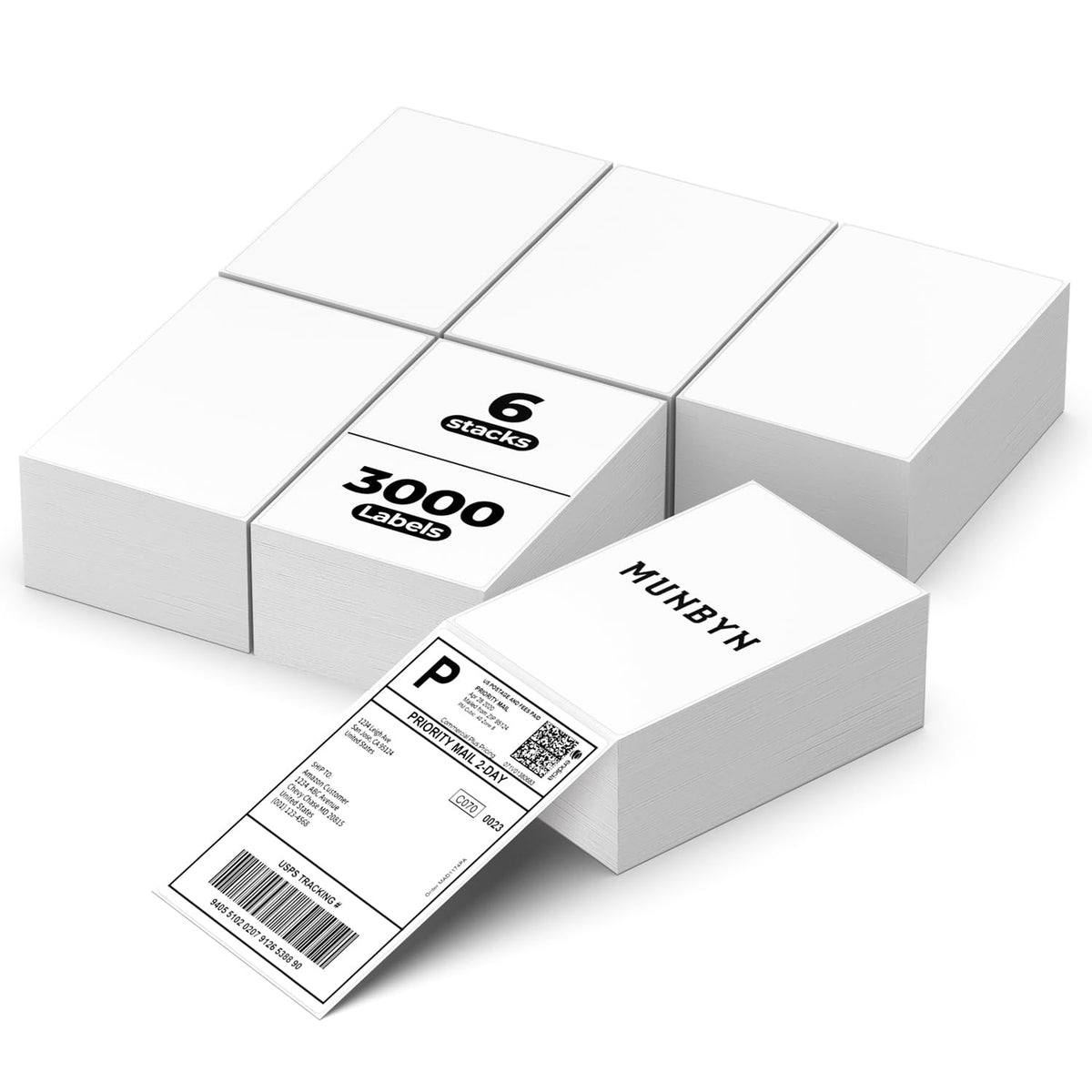 MUNBYN 4x6 Direct Thermal Labels, Fanfold Shipping Label Paper for Thermal Printer, Pack of 1000 Permanent Adhesive Labels for Shipping Packages