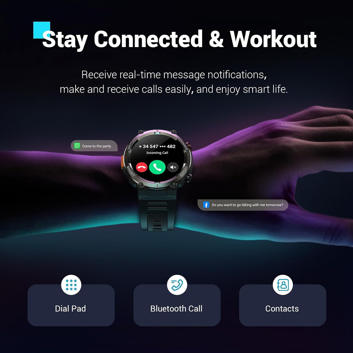 Blackview Military Smart Watch for Men (Answer/Make Calls), 1.45" Fitness Tracker with 100-Day Battery/Flashlight/Compass/Heart Rate/SpO2/Sleep, 150+ Sports IP68 Waterproof Smartwatch for iOS Android