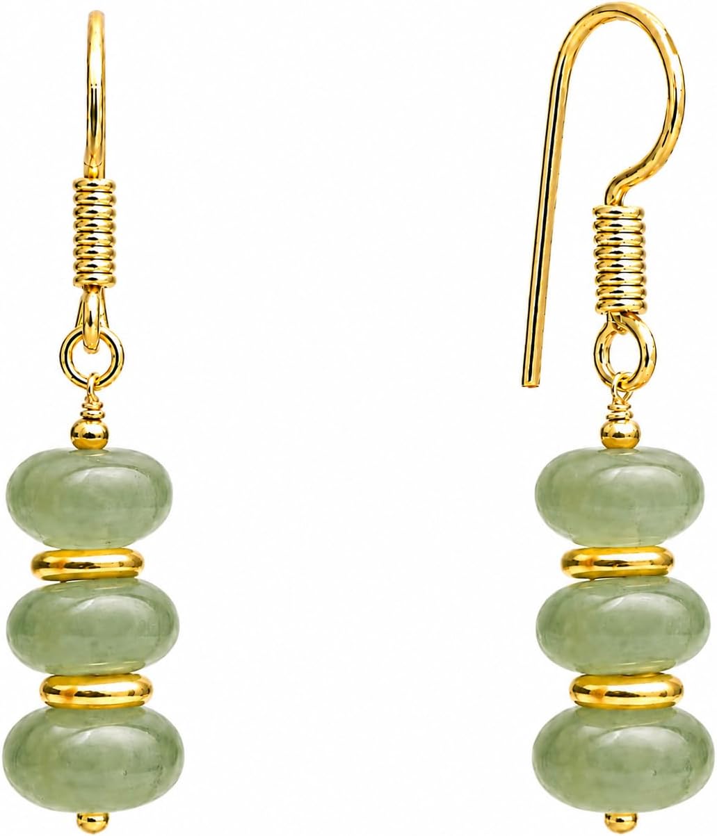 Gempires Natural Gemstone Rondelle Bead Earrings for Women | 8mm Beaded Drop Dangle Earrings | Gold Plated Hypoallergenic Hook Jewelry | Handmade Lightweight Crystal Earrings