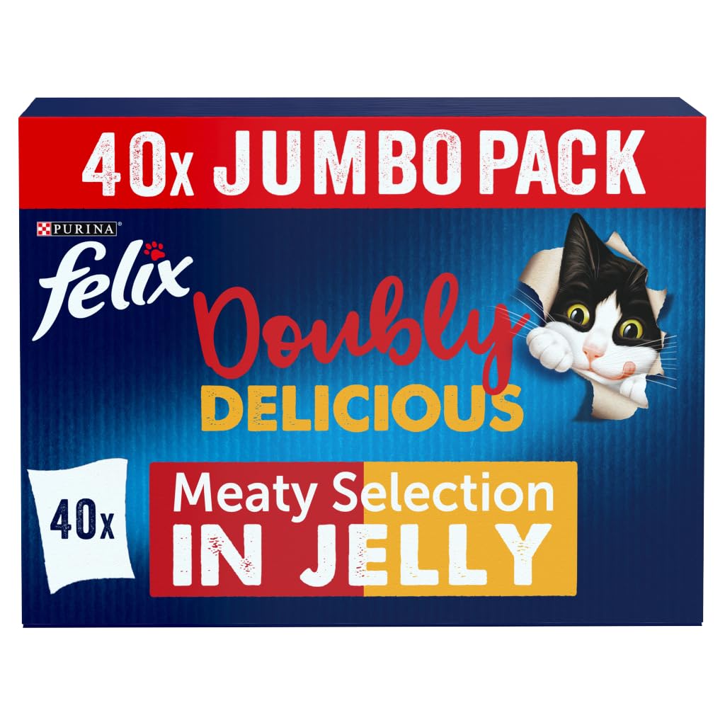 FELIX Tasty Shreds Adult Wet Cat Food Mixed Selection in Gravy Chicken, Beef, Tuna, Salmon 40 x 80g Pouches