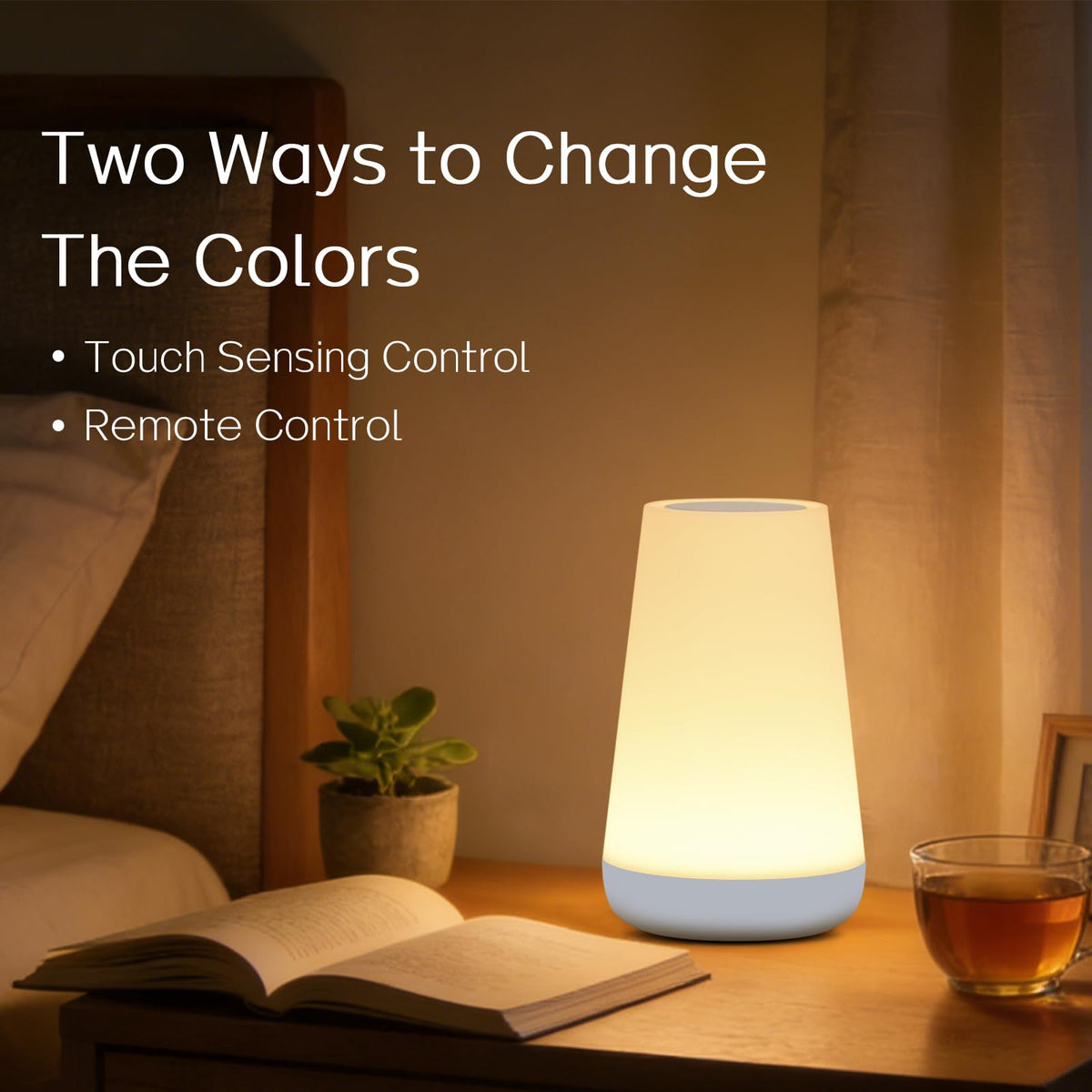 Ledivion Night Light, LED Touch Bedside Table Lamp, RGB Colours Changing, 5 Brightness Level, Timing Function, Dimmable Rechargable Remote Control Light for Bedroom, Living Room