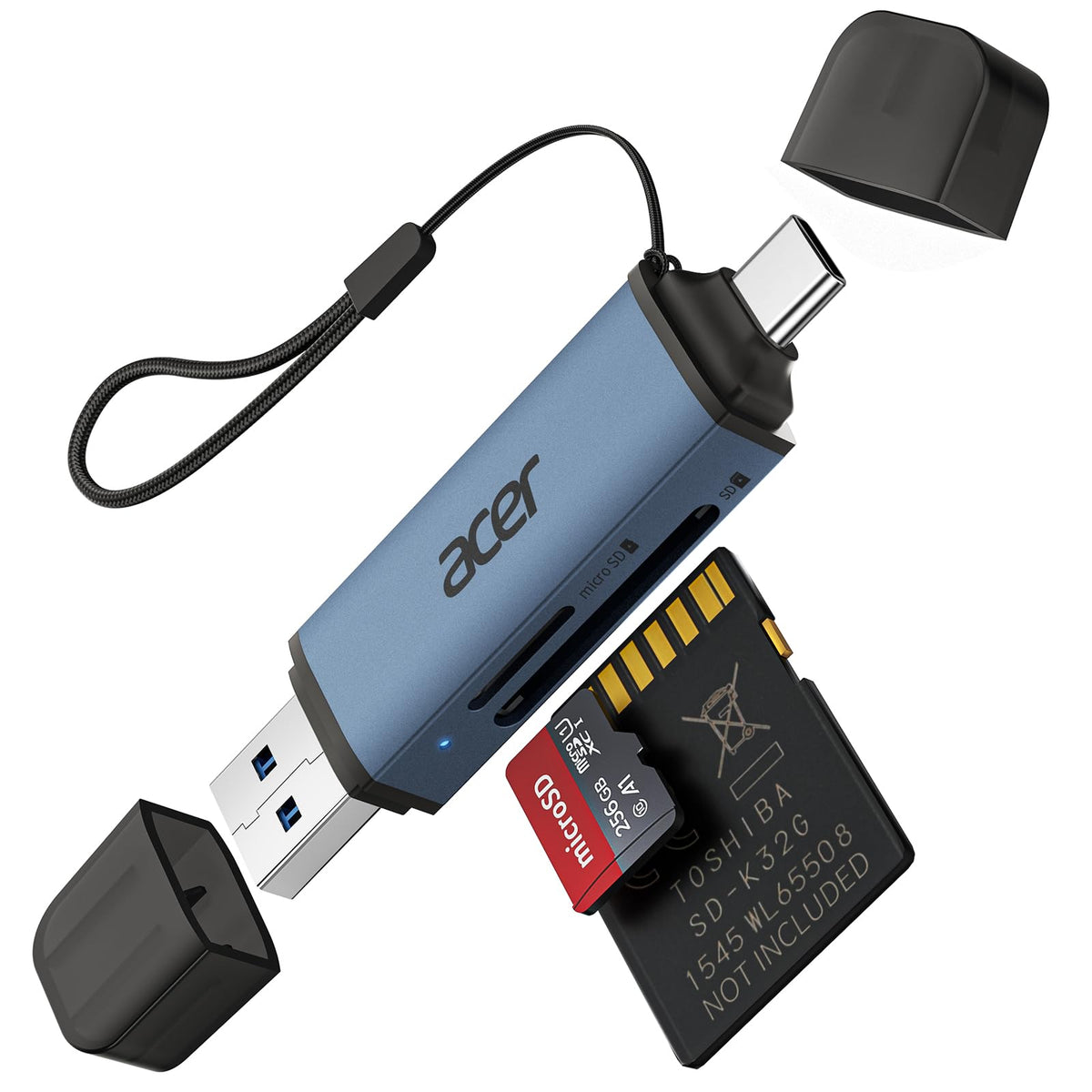 Acer SD Card Reader, USB C & USB 3.0 Memory Card Reader Adapter, Black