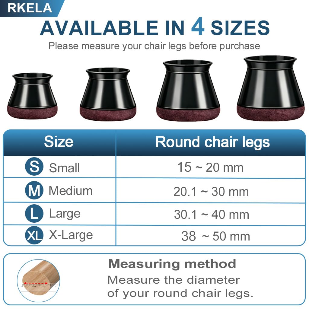 Chair Leg Floor Protectors, 16 Pcs, Medium Round Black