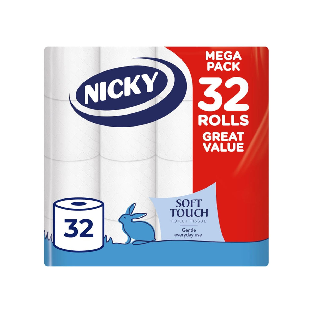Nicky Soft Touch, 16 Rolls of Toilet Tissue, 2-Ply