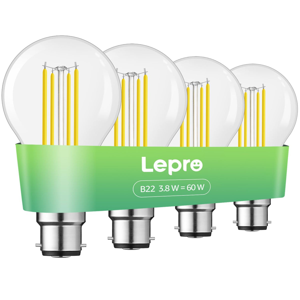 Lepro Bayonet Light Bulb A-Rated, 3.8W = 60W, 806lm, Warm White, Pack of 2
