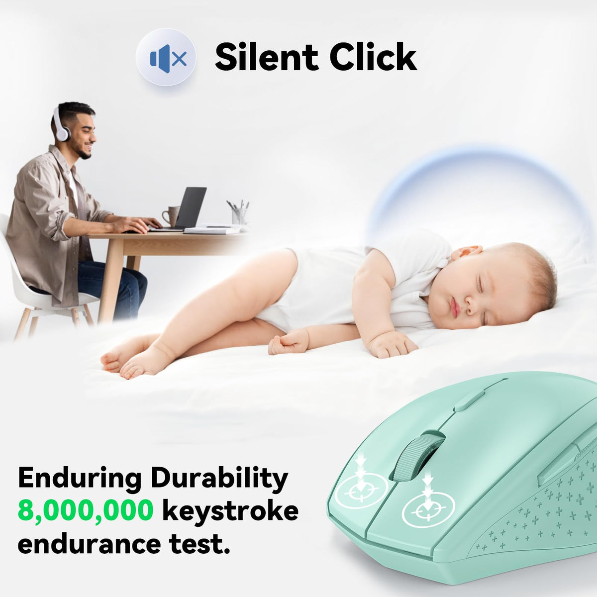TECKNET Wireless Mouse for Laptop, 4800 DPI Optical Computer Mice with 6 Adjustable Levels, 30 Months Long Battery Life 2.4G Cordless USB Silent Mouse for Notebook, PC, Office Home Work -Grey