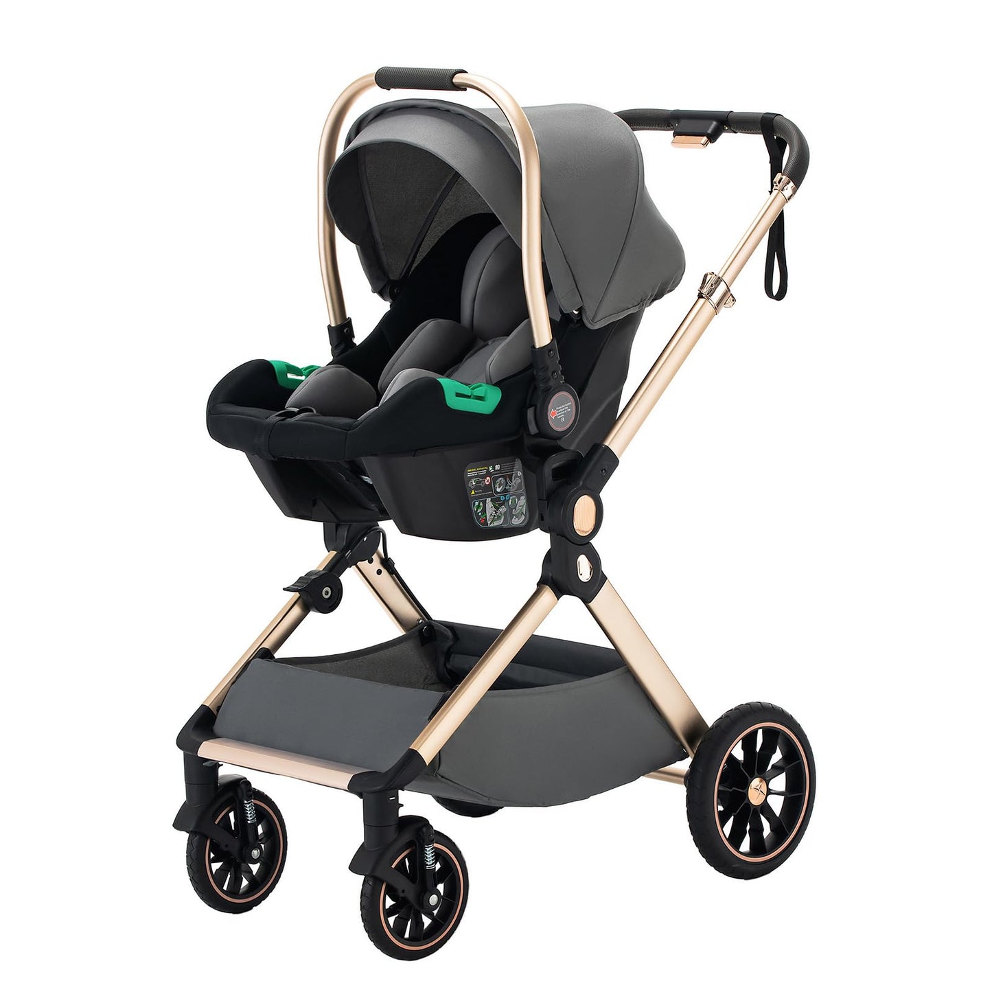 3 in 1 Baby Stroller with Height Adjustable Handle,3 in 1 Prams Travel System, Lightweight Foldable Pushchair, Prams with Aluminum Frame for Portable Baby Carriage (D2 Pink, H2-D)